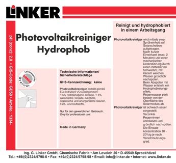 Photovoltaikreiniger Hydrophob